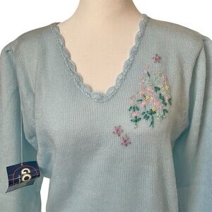 Vintage Deadstock Cottagecore Sweater Large Embroidered Puff Sleeve Grandma